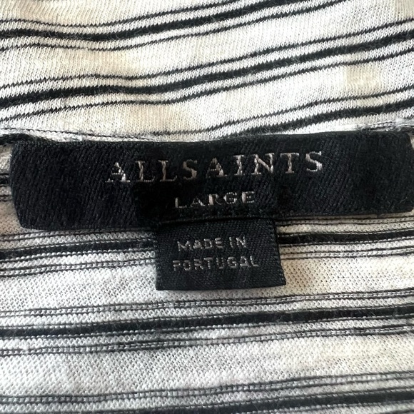 All Saints Emelyn Stripe T White & Black V Neck Cotton Relaxed Tee Shirt Large - Picture 9 of 10
